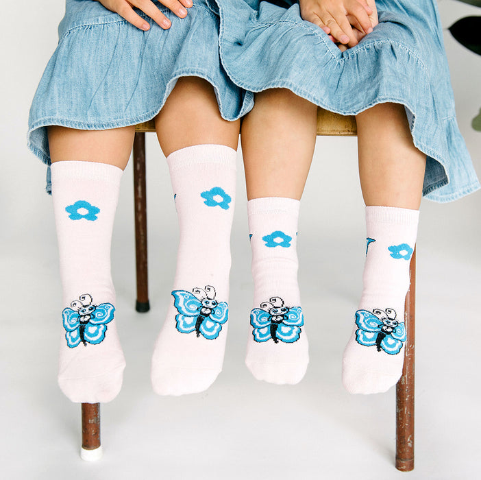 Baby/Kids Bamboo Grips Socks - Pink Butterfly