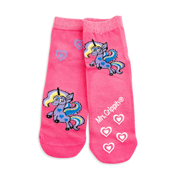 Kids Bamboo Socks with Grips - Pink Unicorn (Medium)