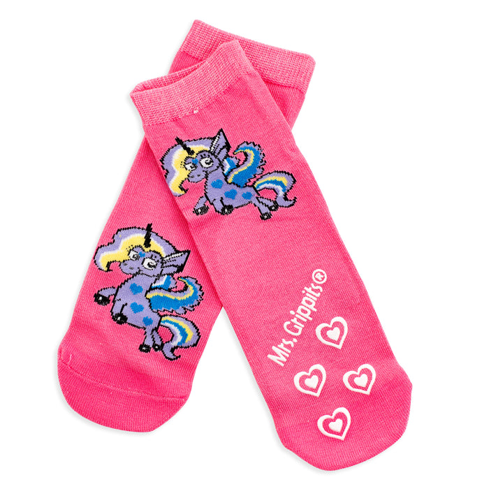 Kids Bamboo Socks with Grips - Pink Unicorn (Medium)