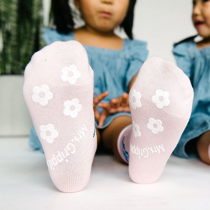 Baby/Kids Bamboo Grips Socks - Pink Butterfly