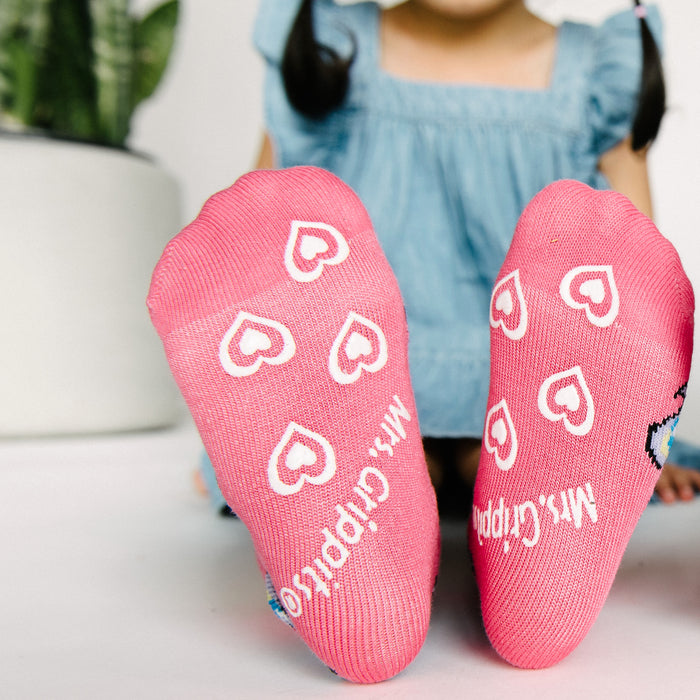Kids Bamboo Socks with Grips - Pink Unicorn (Medium)