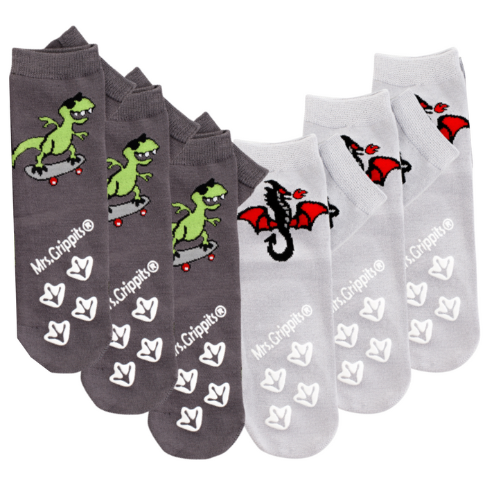 Dinosaur/Dragon Non-Slip Socks 6-pack (5-9 years)