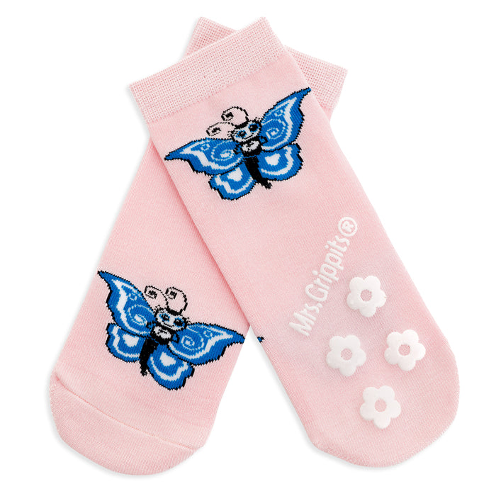 Baby/Kids Bamboo Grips Socks - Pink Butterfly