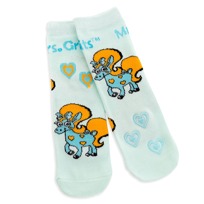 Baby/Kids Bamboo Grip Socks - Blue Pony