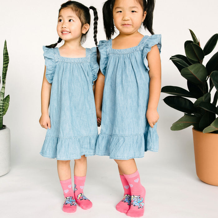 Baby/Kids Bamboo Socks with Grips - Pink Unicorn