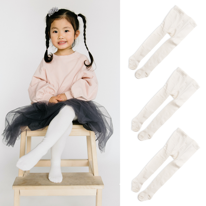 Baby/Kids Tights with Grips - Ivory White 3-pack